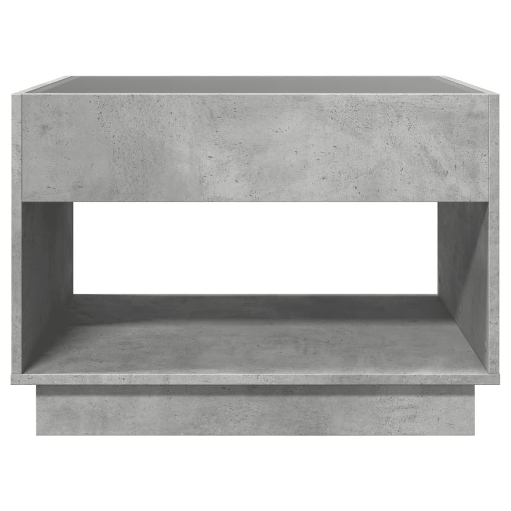 betonszürke végtelen hatású LED-es dohányzóasztal 70x50x50 cm