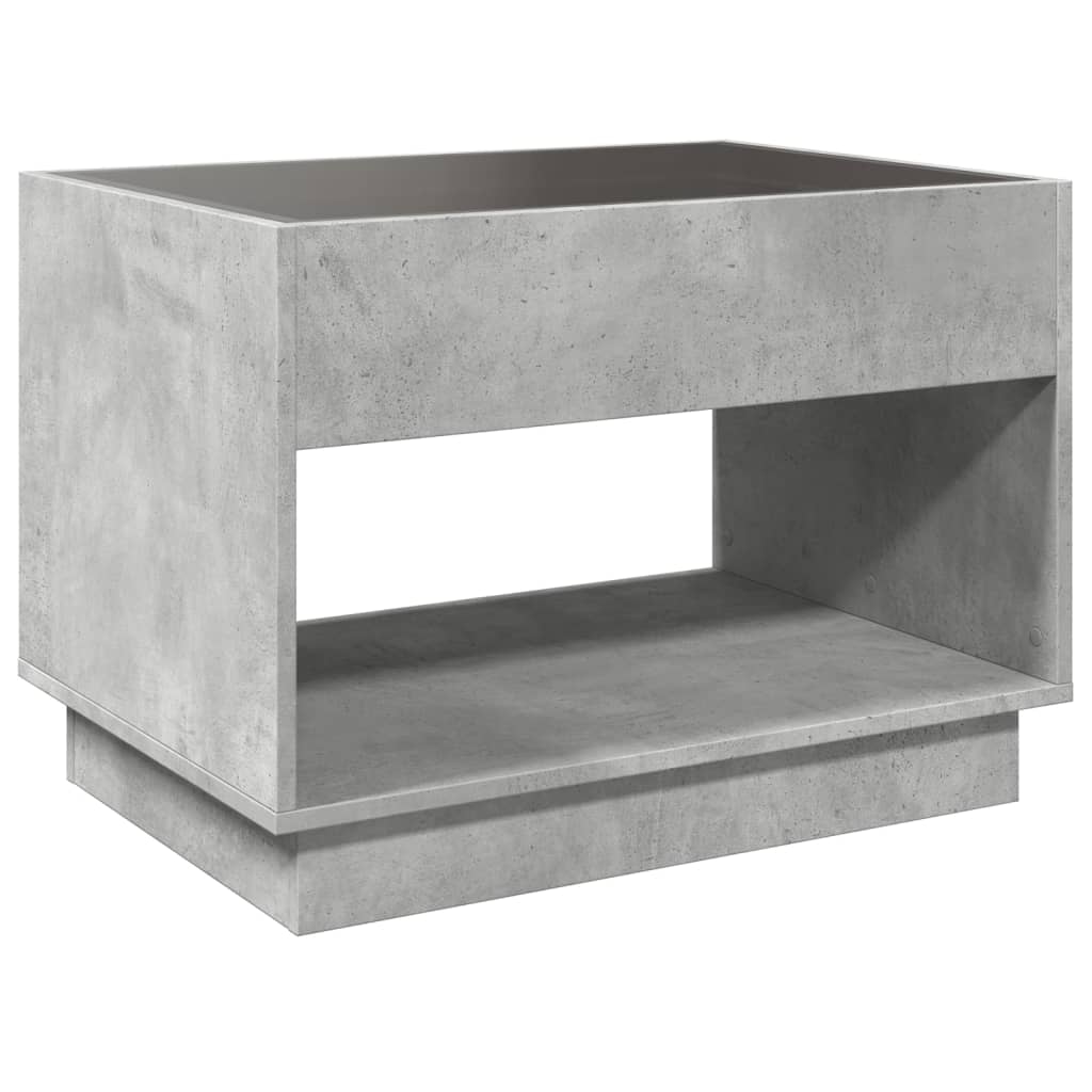 betonszürke végtelen hatású LED-es dohányzóasztal 70x50x50 cm