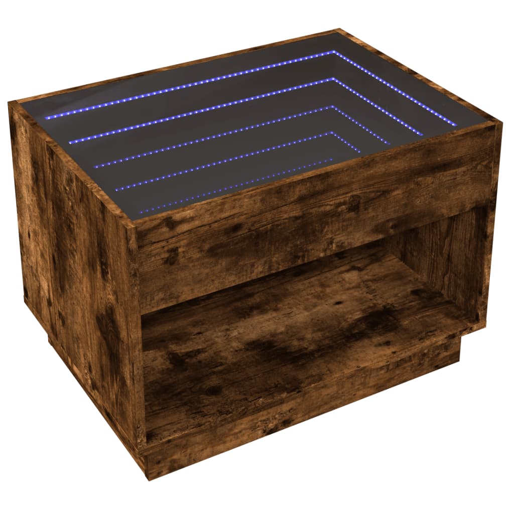 füstös tölgy végtelen hatású LED-es dohányzóasztal 70x50x50 cm