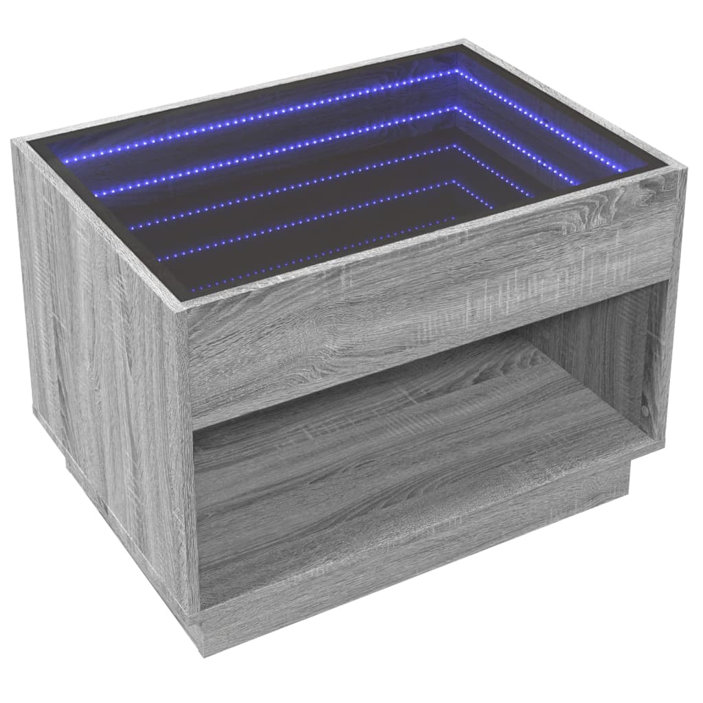 szürke sonoma végtelen hatású LED-es dohányzóasztal 70x50x50 cm