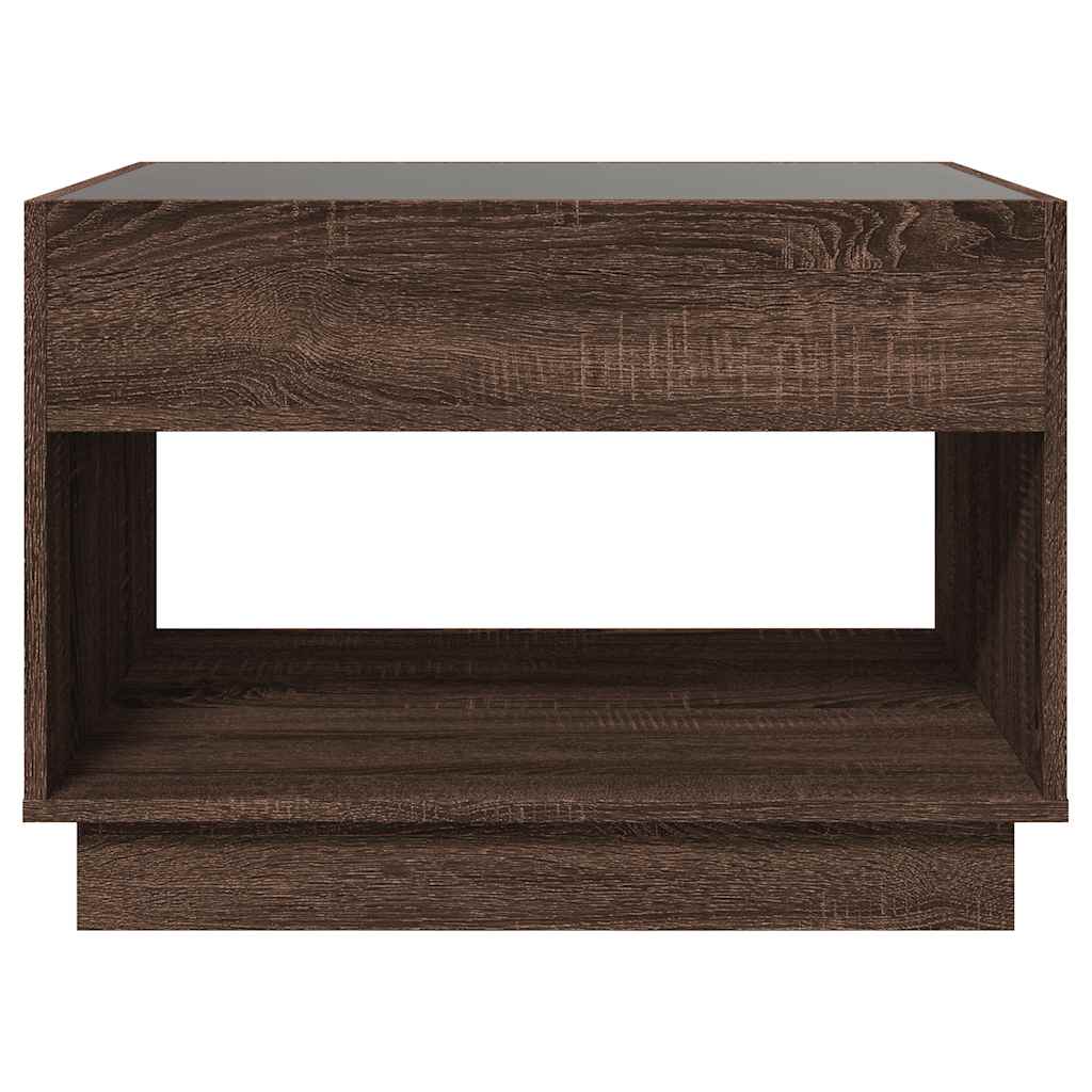 barna tölgy végtelen hatású LED-es dohányzóasztal 70x50x50 cm