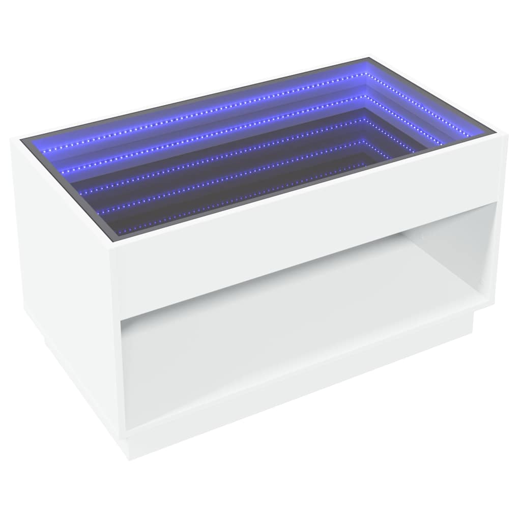 fehér végtelen hatású LED-es dohányzóasztal 70 x 50 x 50 cm