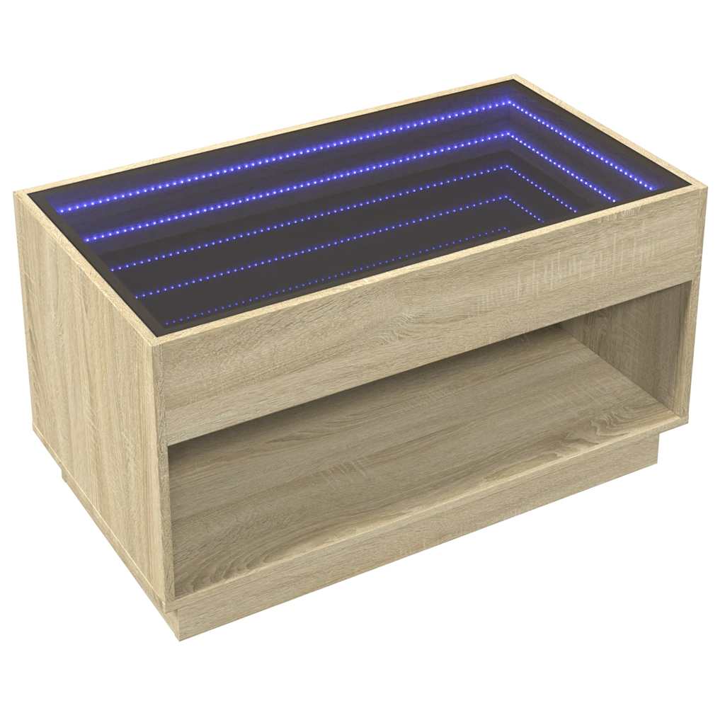 sonoma tölgy végtelen hatású LED-es dohányzóasztal 90x50x50 cm