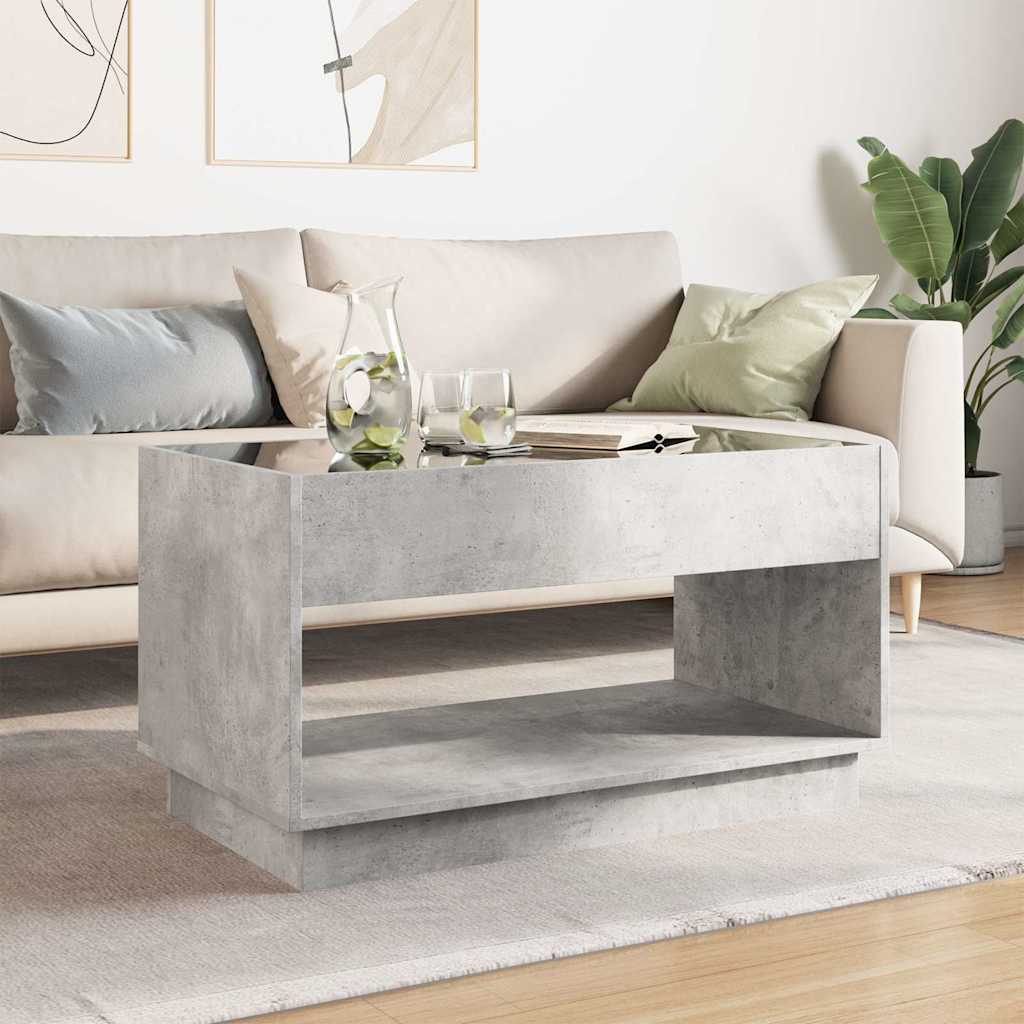 betonszürke végtelen hatású LED-es dohányzóasztal 90x50x50 cm