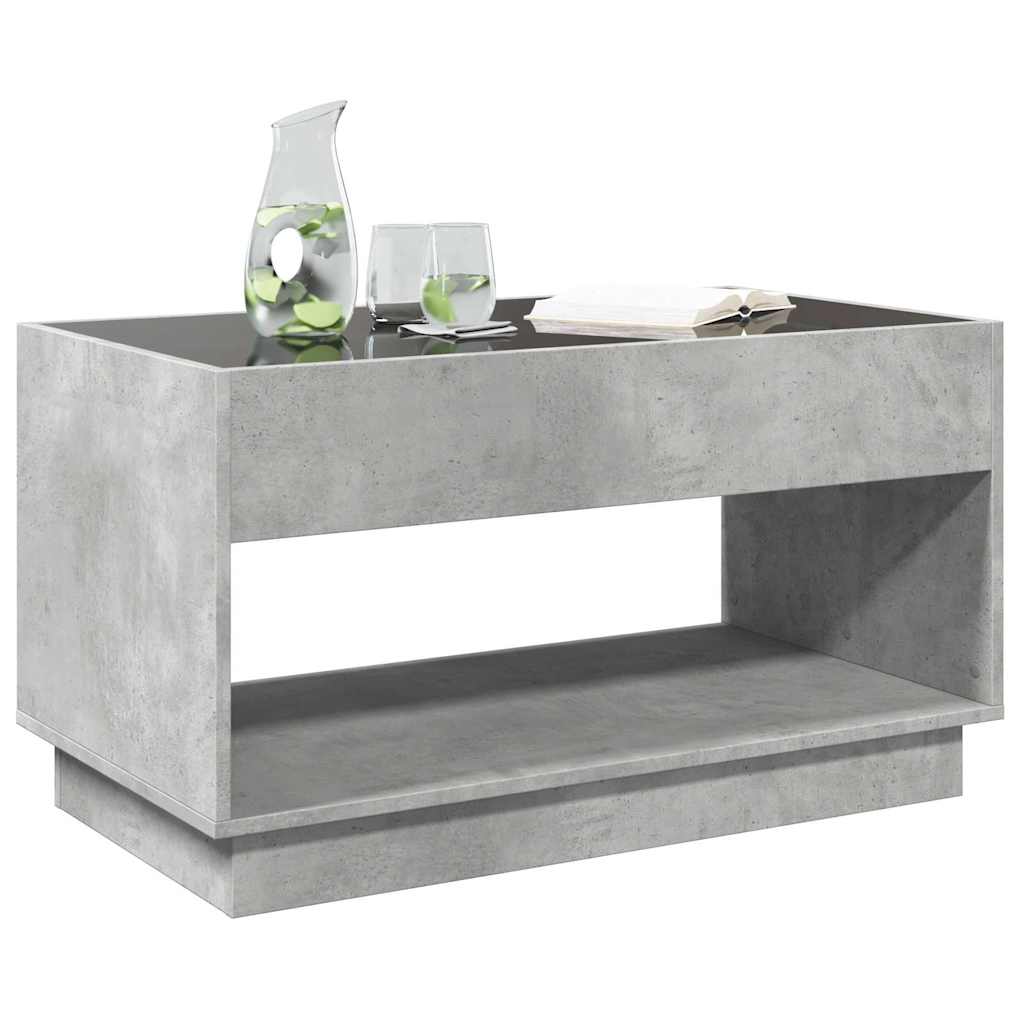 betonszürke végtelen hatású LED-es dohányzóasztal 90x50x50 cm