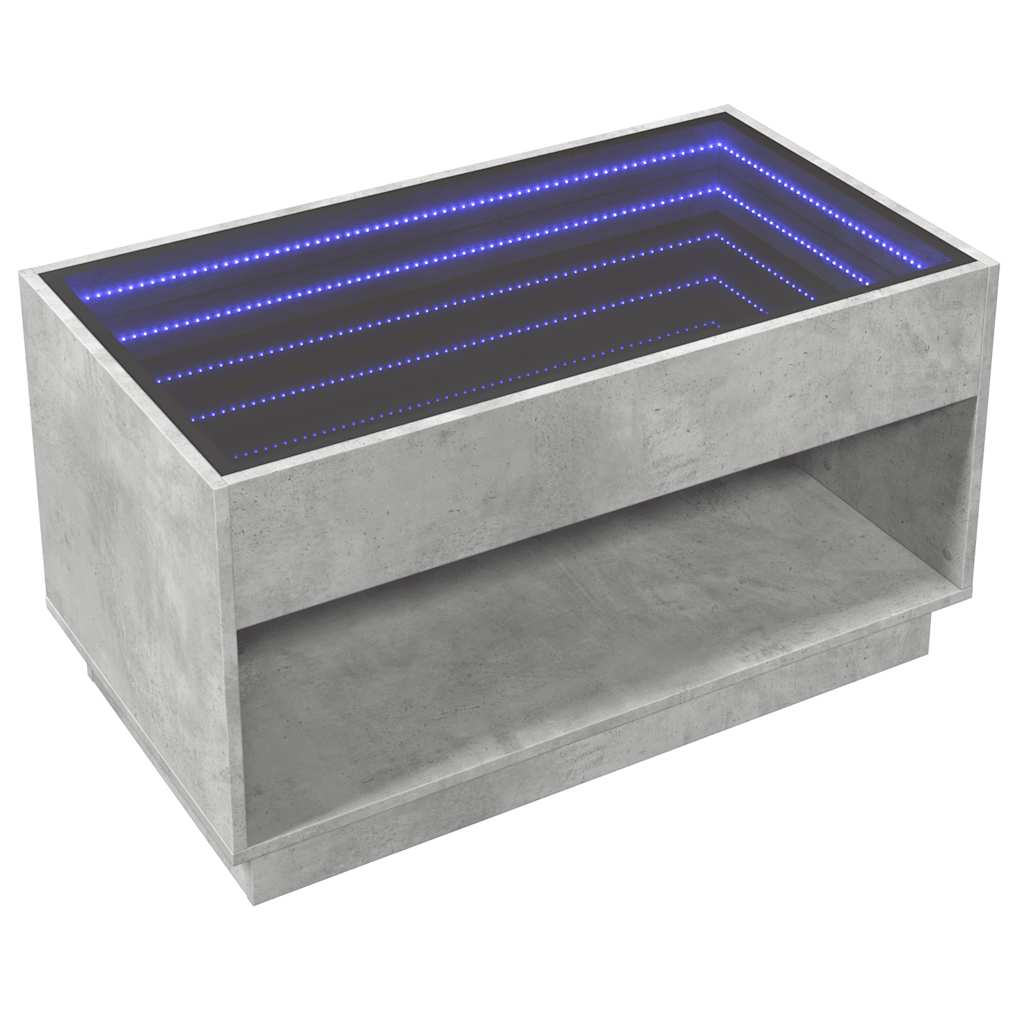 betonszürke végtelen hatású LED-es dohányzóasztal 90x50x50 cm