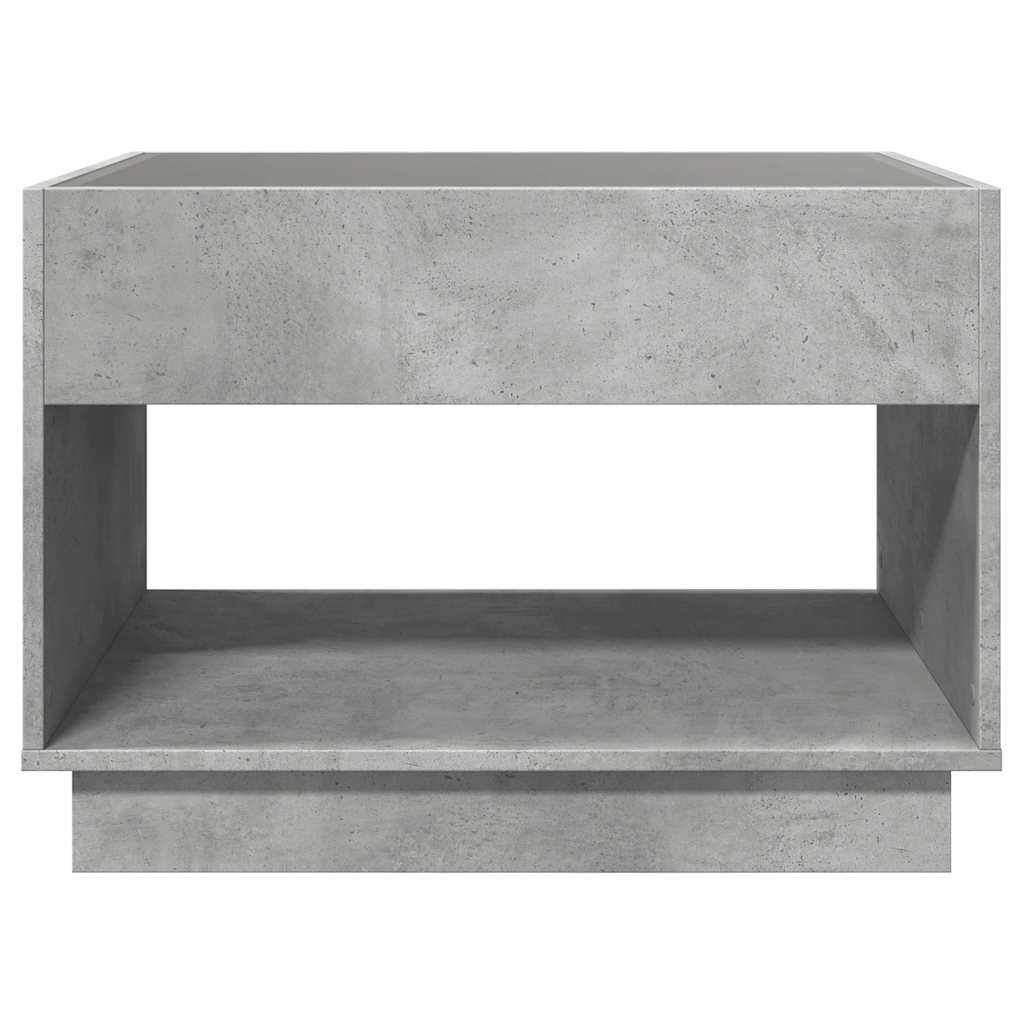 betonszürke végtelen hatású LED-es dohányzóasztal 90x50x50 cm