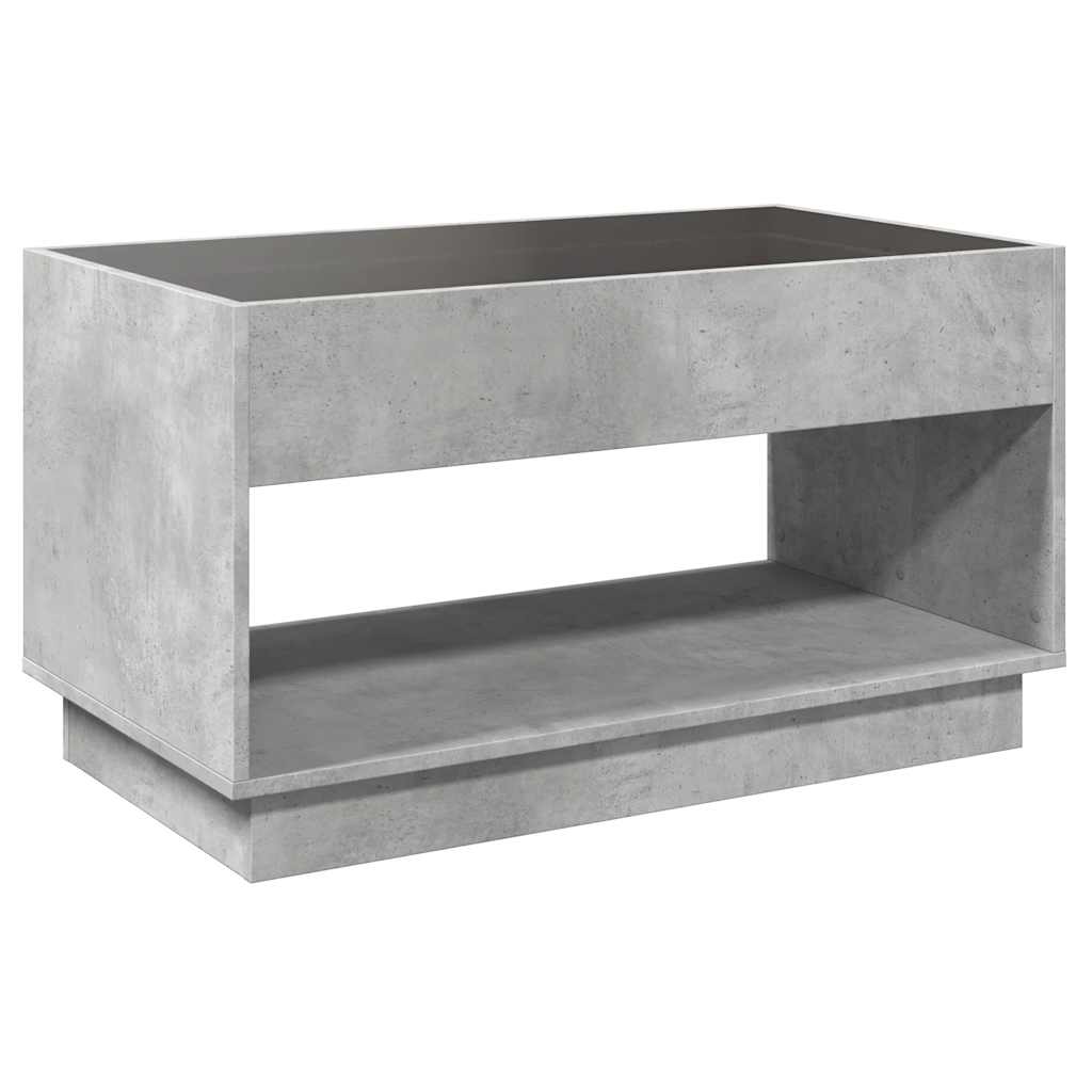 betonszürke végtelen hatású LED-es dohányzóasztal 90x50x50 cm