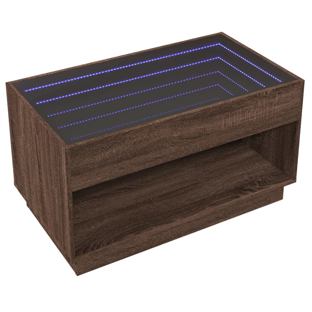 barna tölgy végtelen hatású LED-es dohányzóasztal 90x50x50 cm