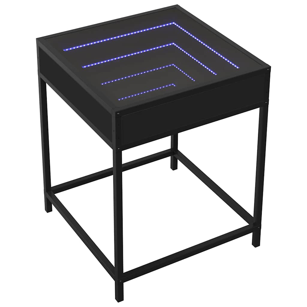 fekete végtelen hatású LED-es dohányzóasztal 40 x 40 x 51 cm