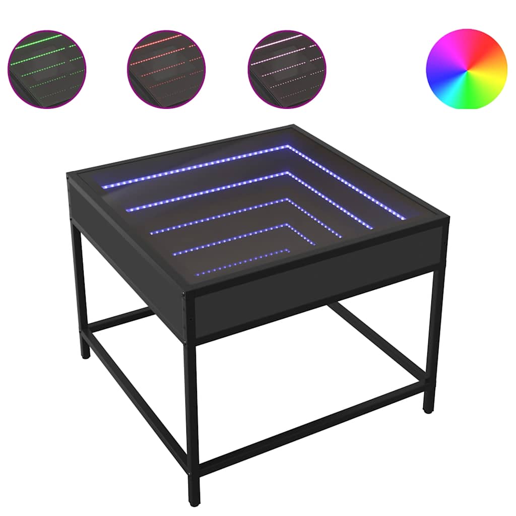 fekete végtelen hatású LED-es dohányzóasztal 50 x 50 x 41 cm