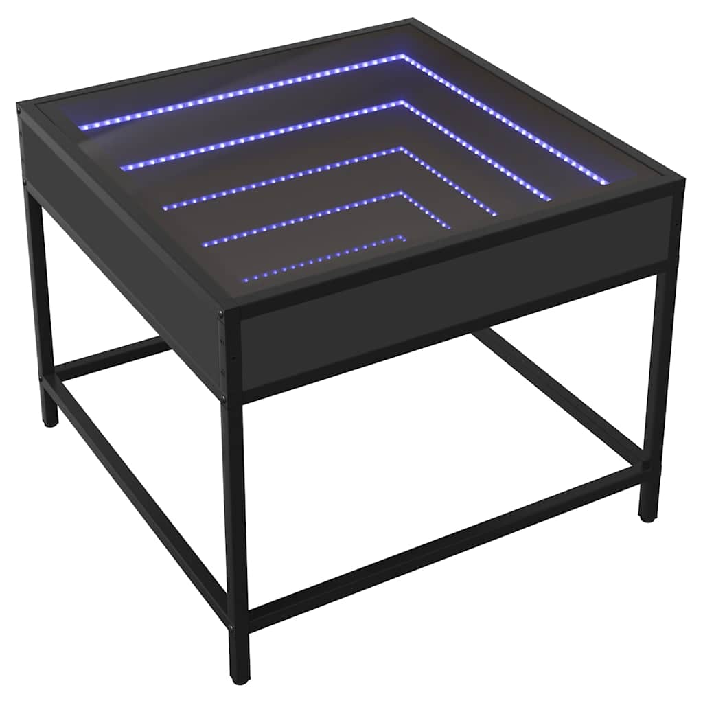 fekete végtelen hatású LED-es dohányzóasztal 50 x 50 x 41 cm