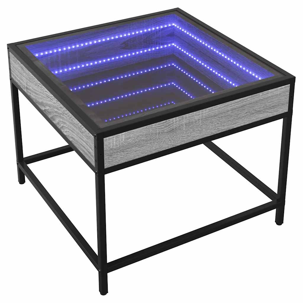 szürke sonoma végtelen hatású LED-es dohányzóasztal 50x50x41 cm