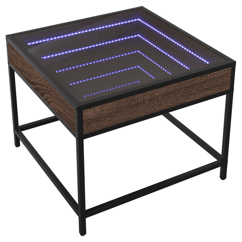 barna tölgy végtelen hatású LED-es dohányzóasztal 50x50x41 cm