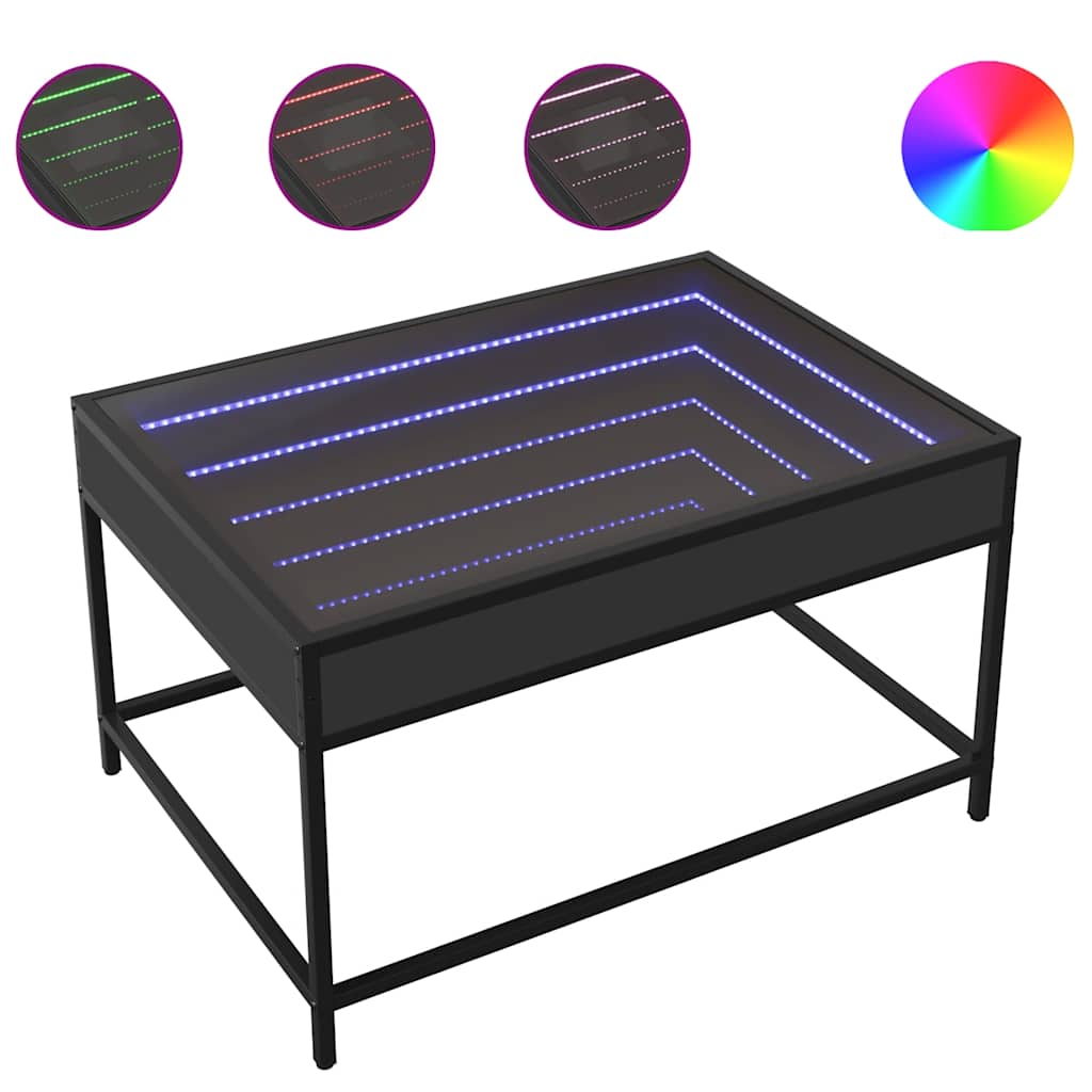fekete végtelen hatású LED-es dohányzóasztal 70 x 50 x 41 cm