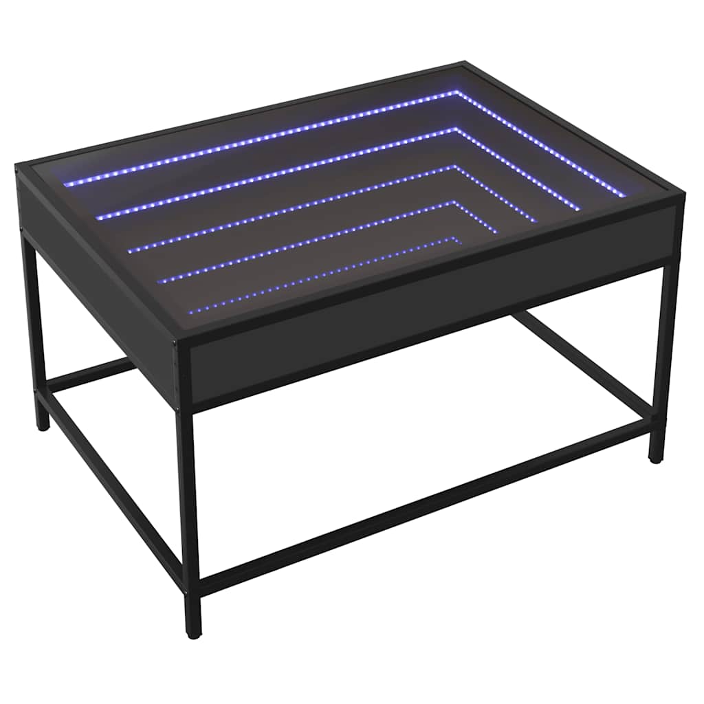 fekete végtelen hatású LED-es dohányzóasztal 70 x 50 x 41 cm