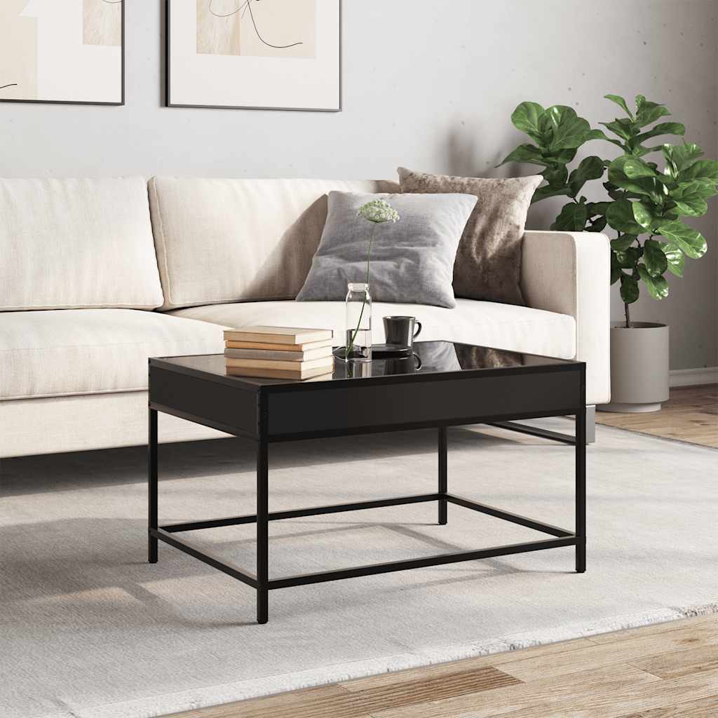 fekete végtelen hatású LED-es dohányzóasztal 70 x 50 x 41 cm