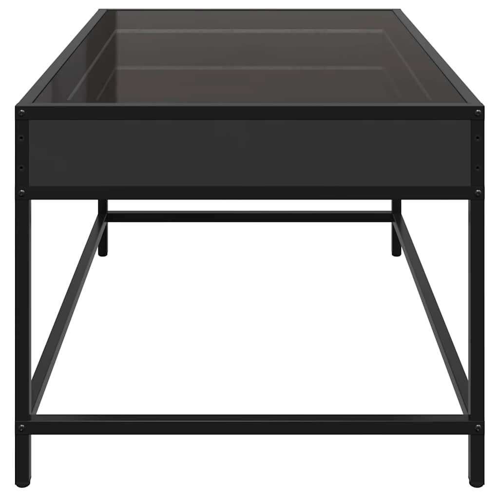 fekete végtelen hatású LED-es dohányzóasztal 70 x 50 x 41 cm