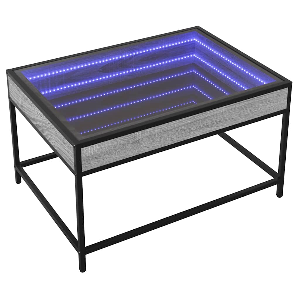 szürke sonoma végtelen hatású LED-es dohányzóasztal 70x50x41 cm