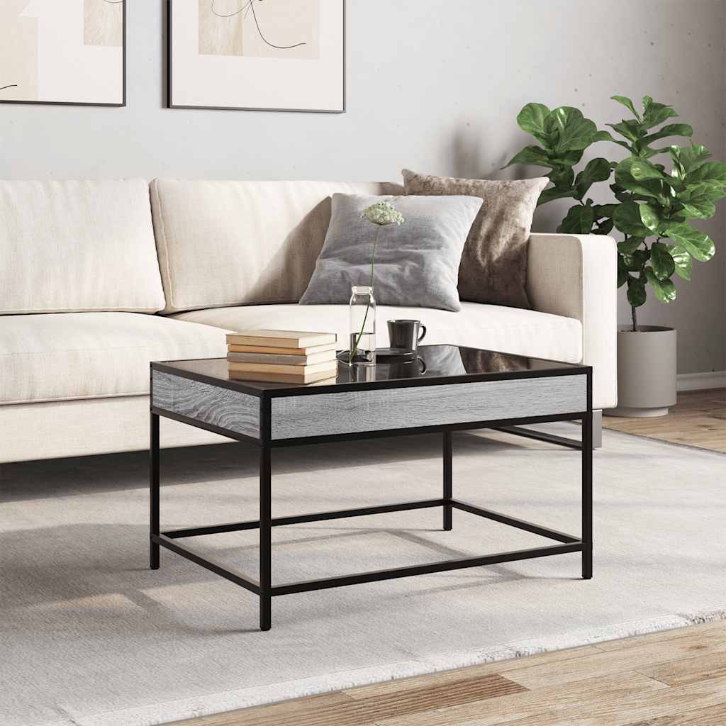 szürke sonoma végtelen hatású LED-es dohányzóasztal 70x50x41 cm