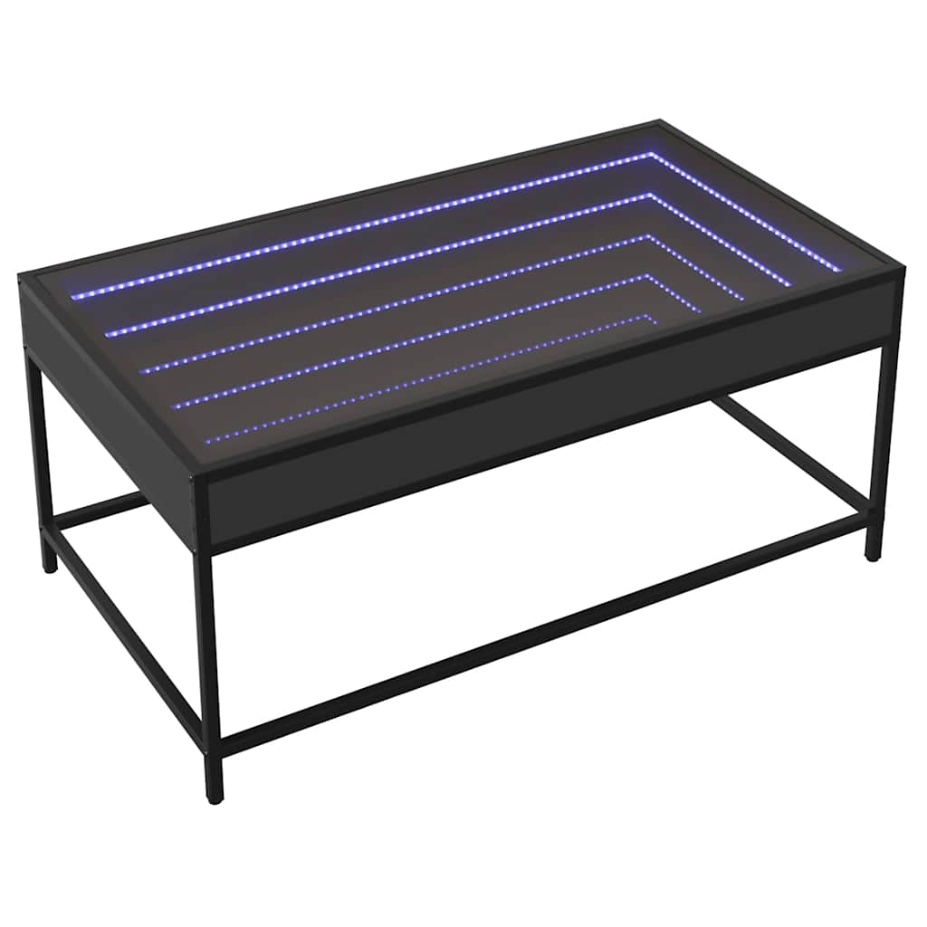 fekete végtelen hatású LED-es dohányzóasztal 90 x 50 x 41 cm