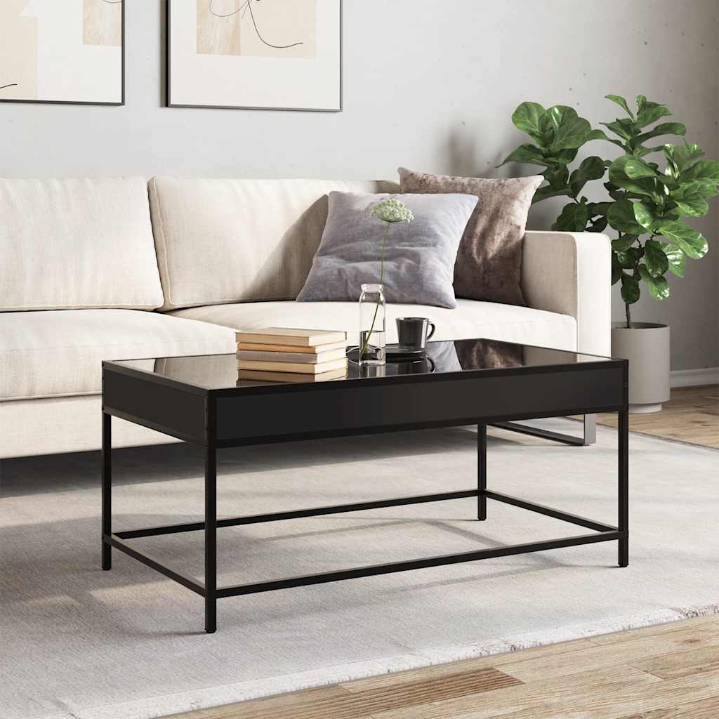 fekete végtelen hatású LED-es dohányzóasztal 90 x 50 x 41 cm