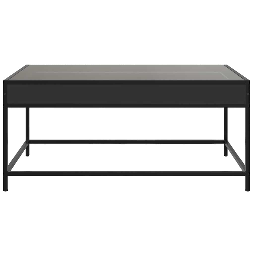 fekete végtelen hatású LED-es dohányzóasztal 90 x 50 x 41 cm
