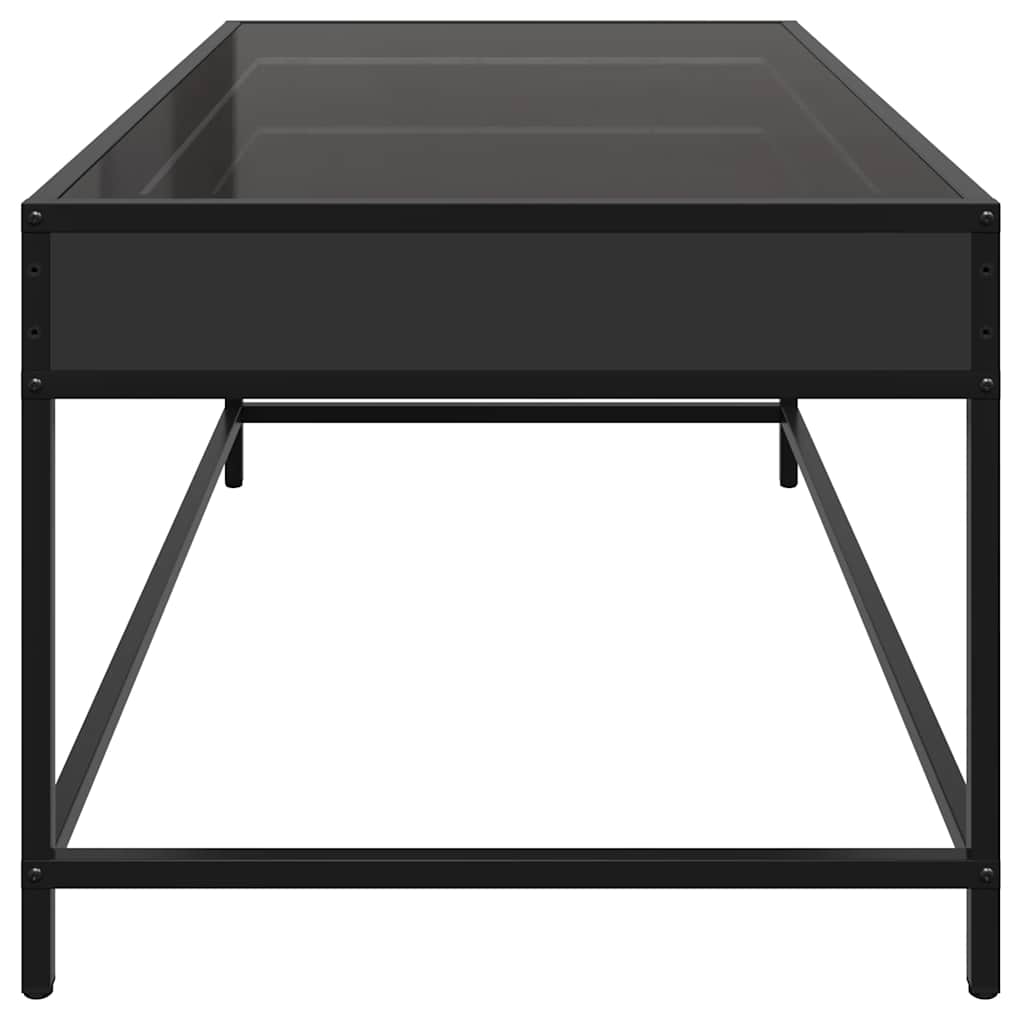 fekete végtelen hatású LED-es dohányzóasztal 90 x 50 x 41 cm