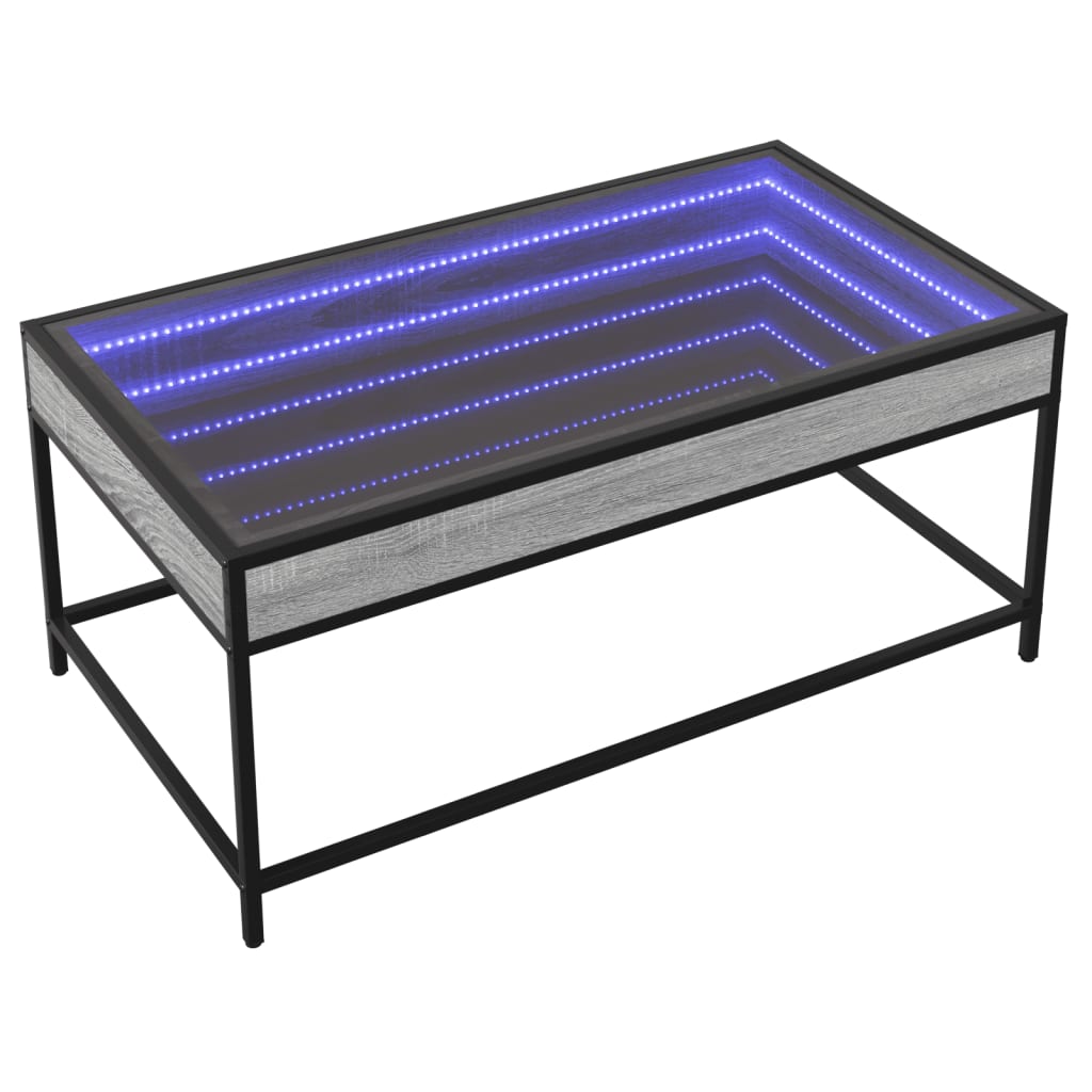 szürke sonoma végtelen hatású LED-es dohányzóasztal 90x50x41 cm