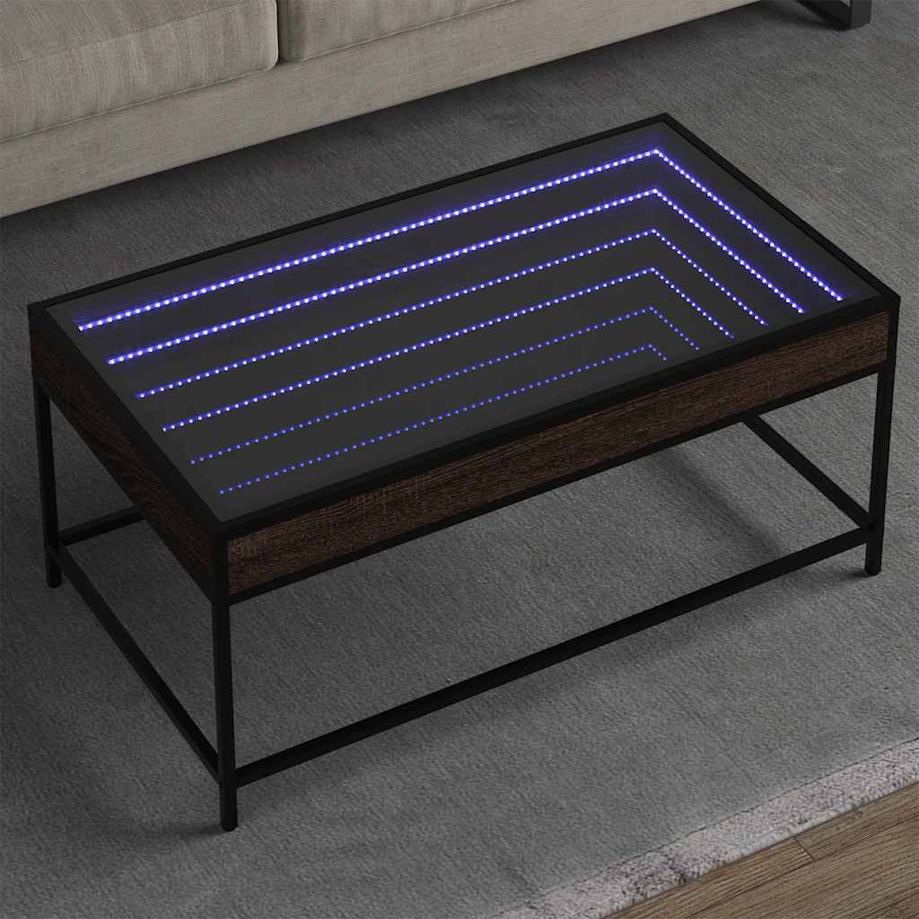barna tölgy végtelen hatású LED-es dohányzóasztal 90x50x41 cm