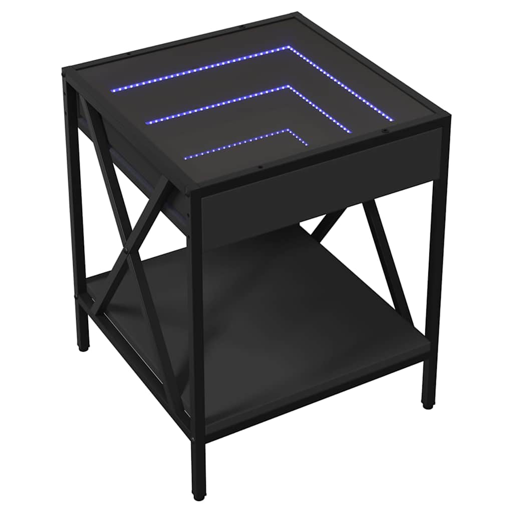 fekete végtelen hatású LED-es dohányzóasztal 40 x 40 x 49 cm