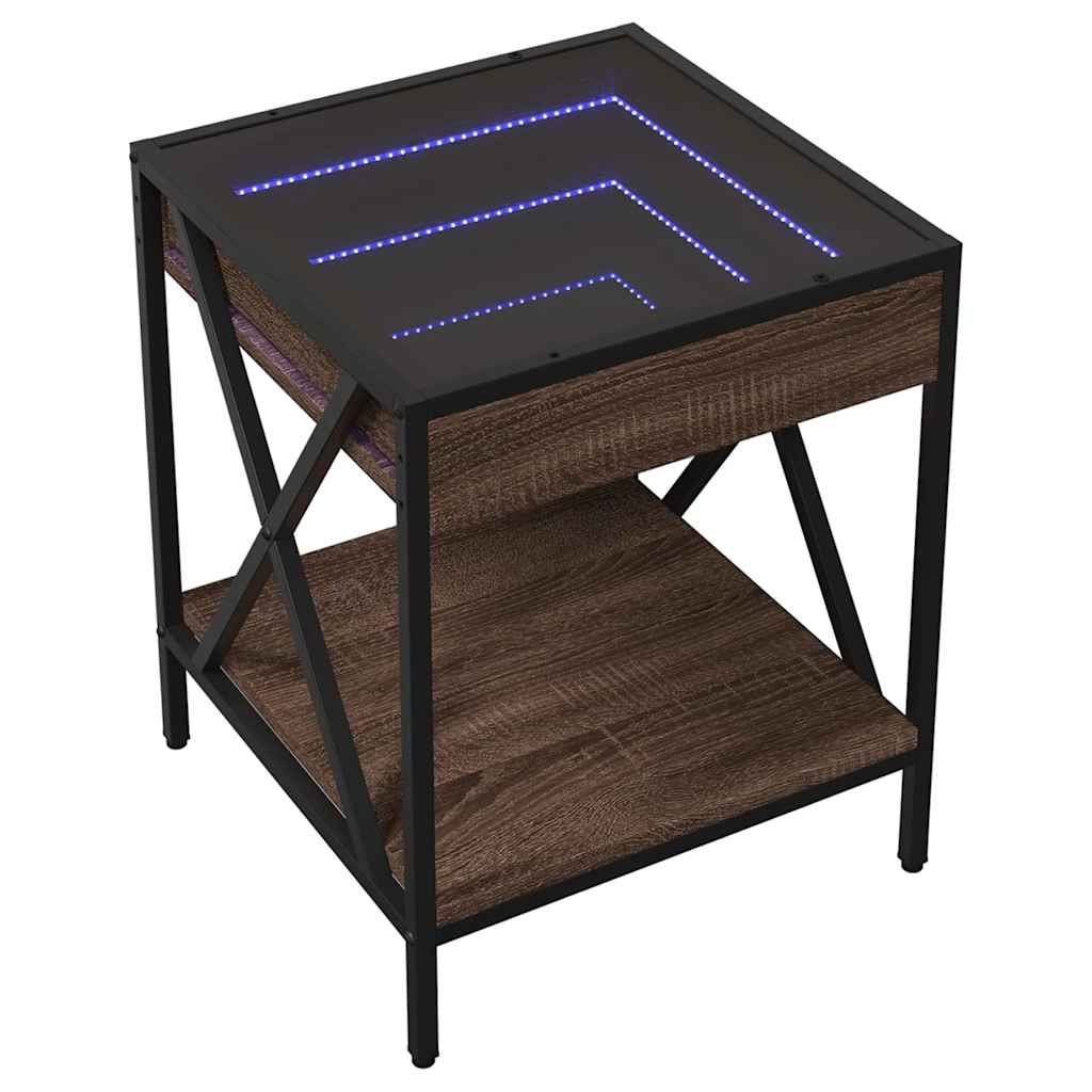 barna tölgy végtelen hatású LED-es dohányzóasztal 40x40x49 cm