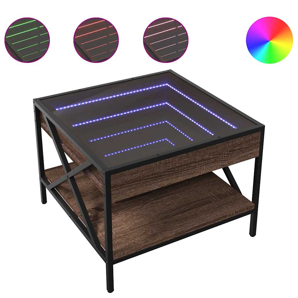 barna tölgy végtelen hatású LED-es dohányzóasztal 50x50x38 cm