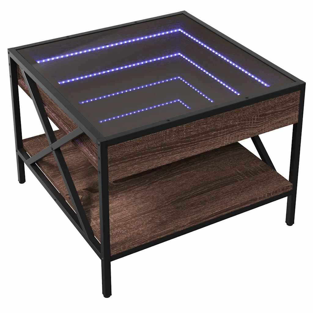 barna tölgy végtelen hatású LED-es dohányzóasztal 50x50x38 cm