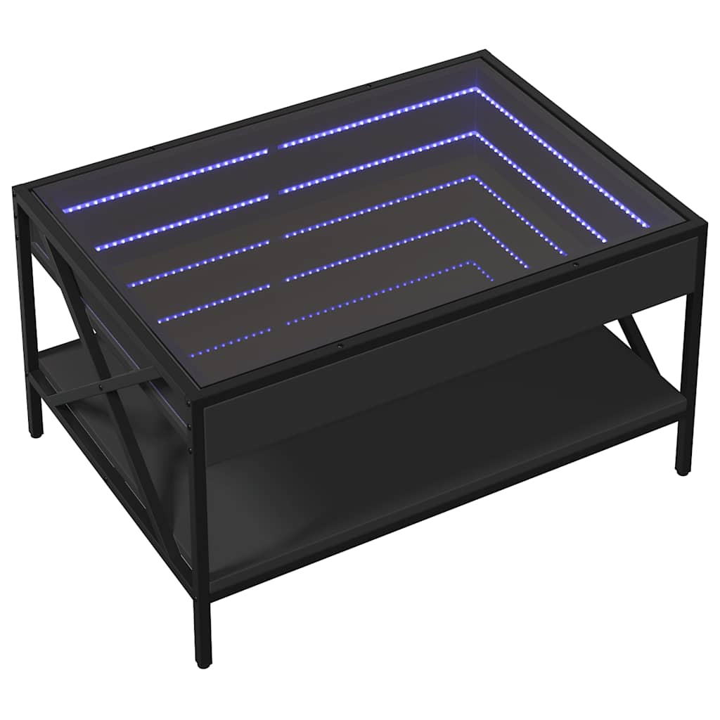 fekete végtelen hatású LED-es dohányzóasztal 70 x 50 x 38 cm