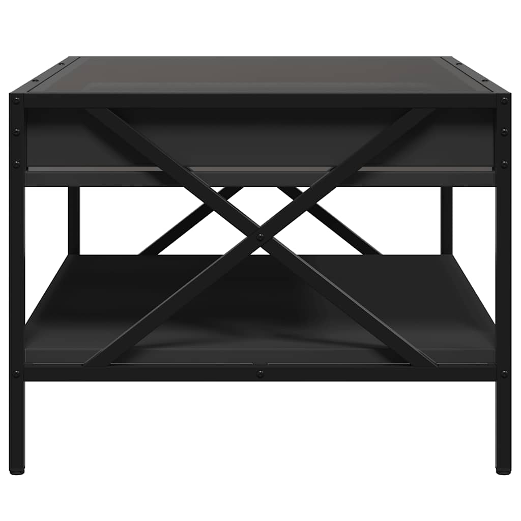 fekete végtelen hatású LED-es dohányzóasztal 70 x 50 x 38 cm