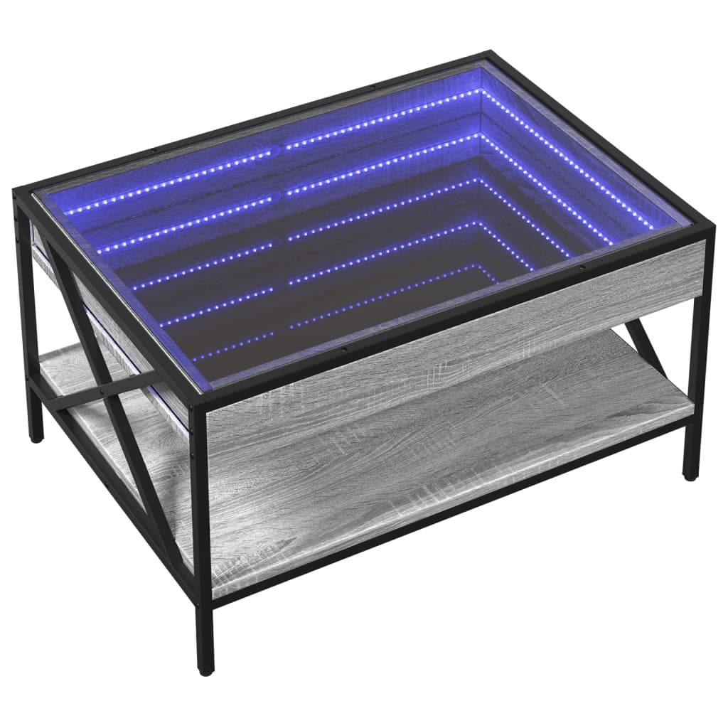 szürke sonoma végtelen hatású LED-es dohányzóasztal 70x50x38 cm