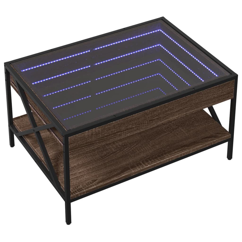 barna tölgy végtelen hatású LED-es dohányzóasztal 70x50x38 cm