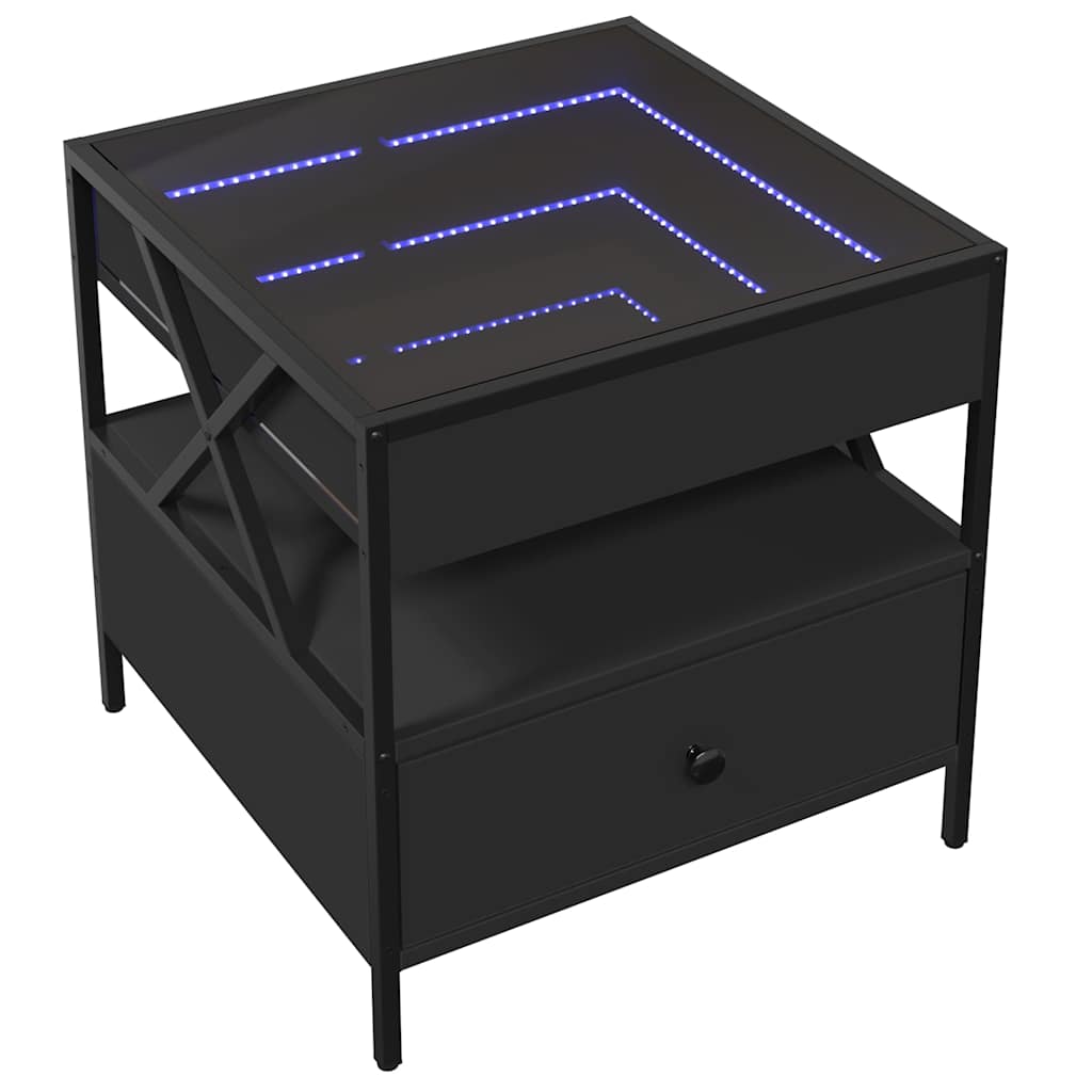 fekete végtelen hatású LED-es dohányzóasztal 50 x 50 x 51 cm
