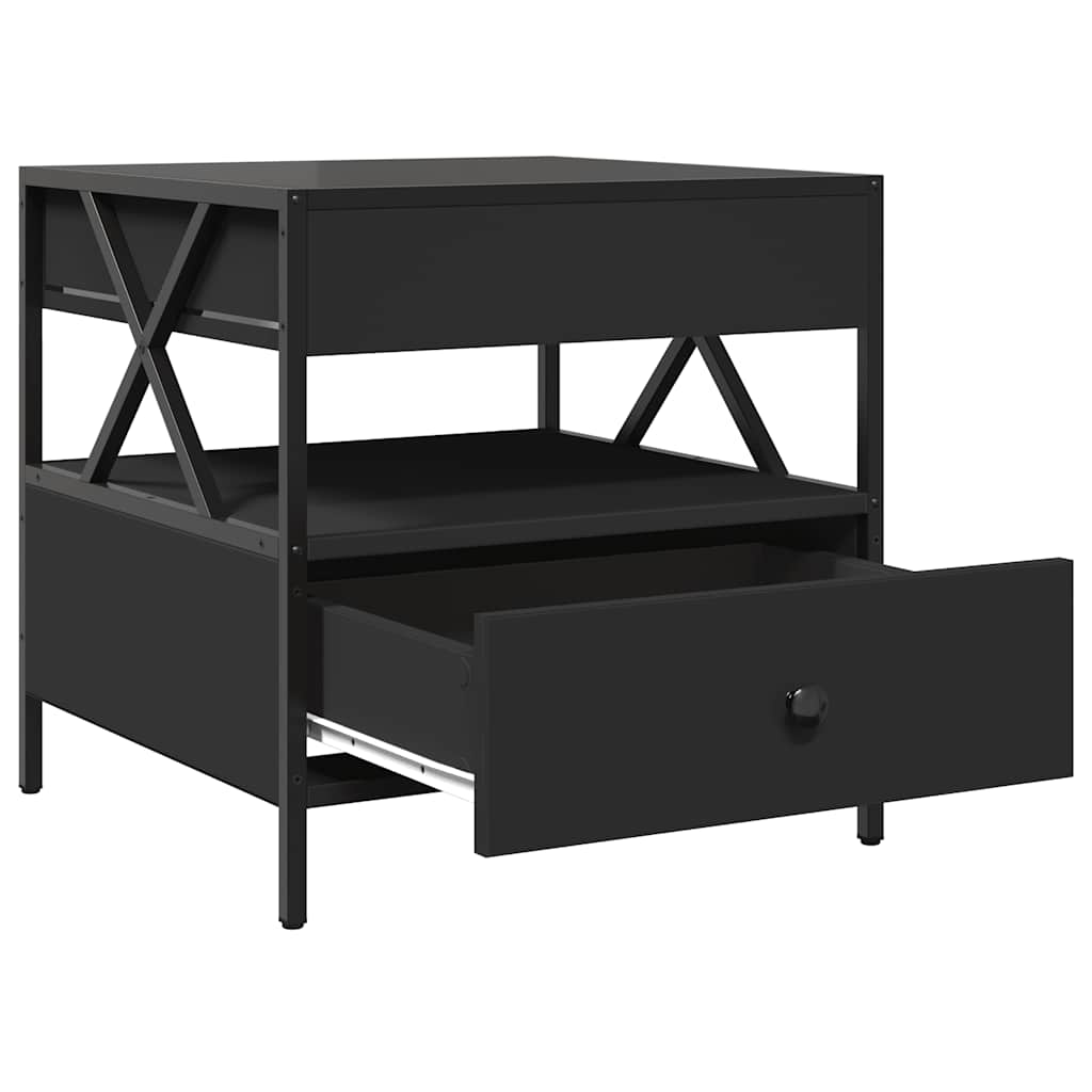 fekete végtelen hatású LED-es dohányzóasztal 50 x 50 x 51 cm