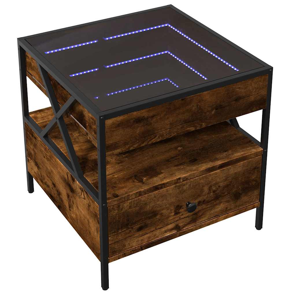 füstös tölgy végtelen hatású LED-es dohányzóasztal 50x50x51 cm