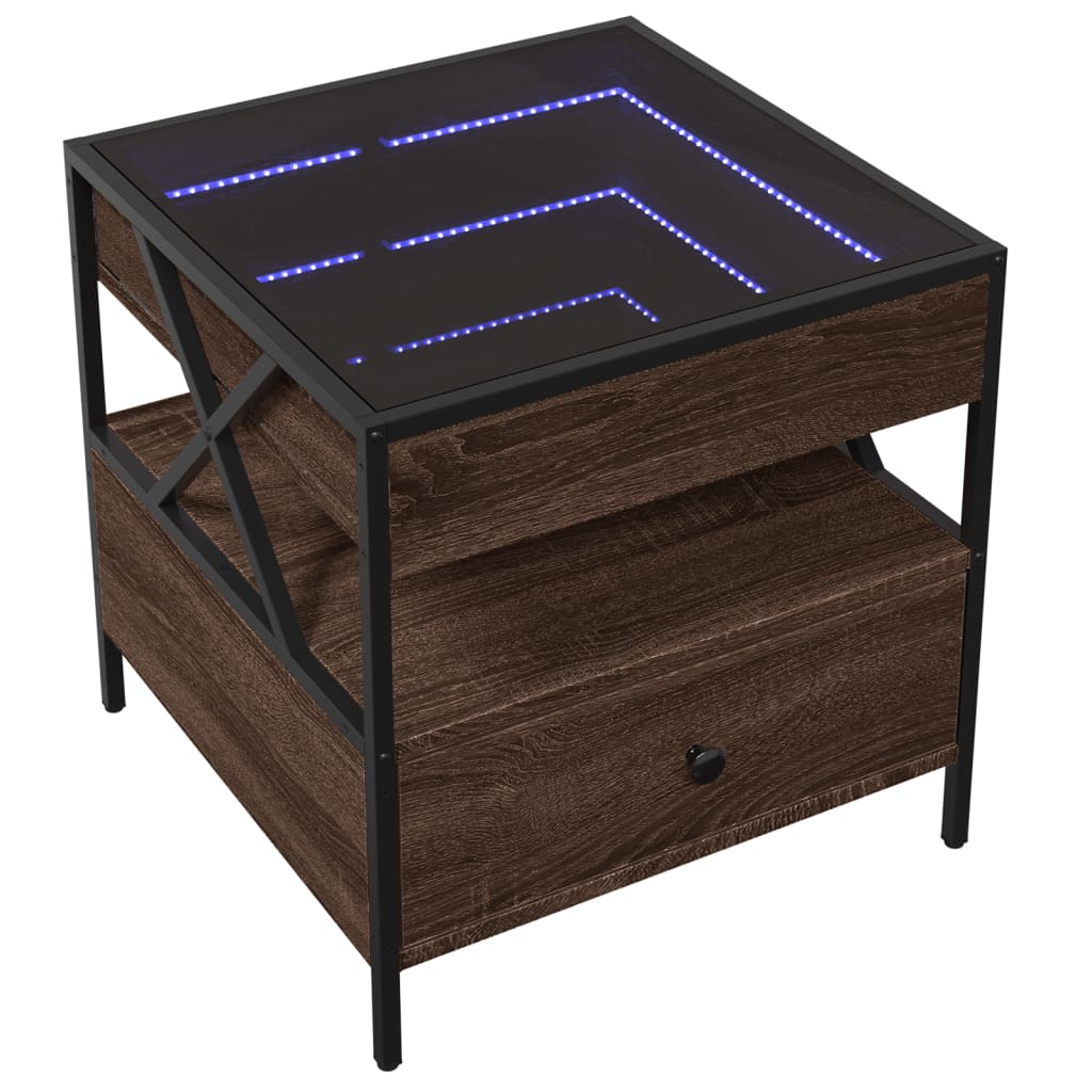 barna tölgy végtelen hatású LED-es dohányzóasztal 50x50x51 cm