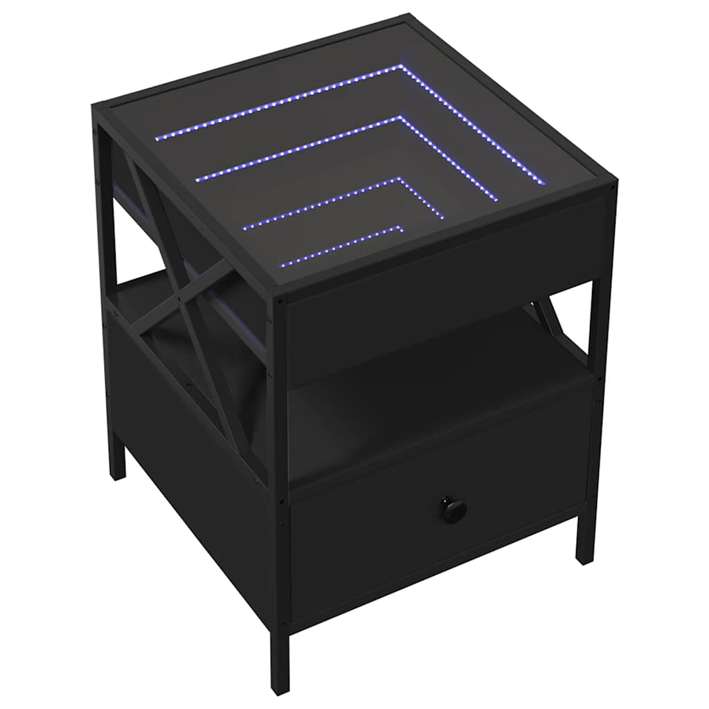 fekete végtelen hatású LED-es dohányzóasztal 40 x 40 x 51 cm