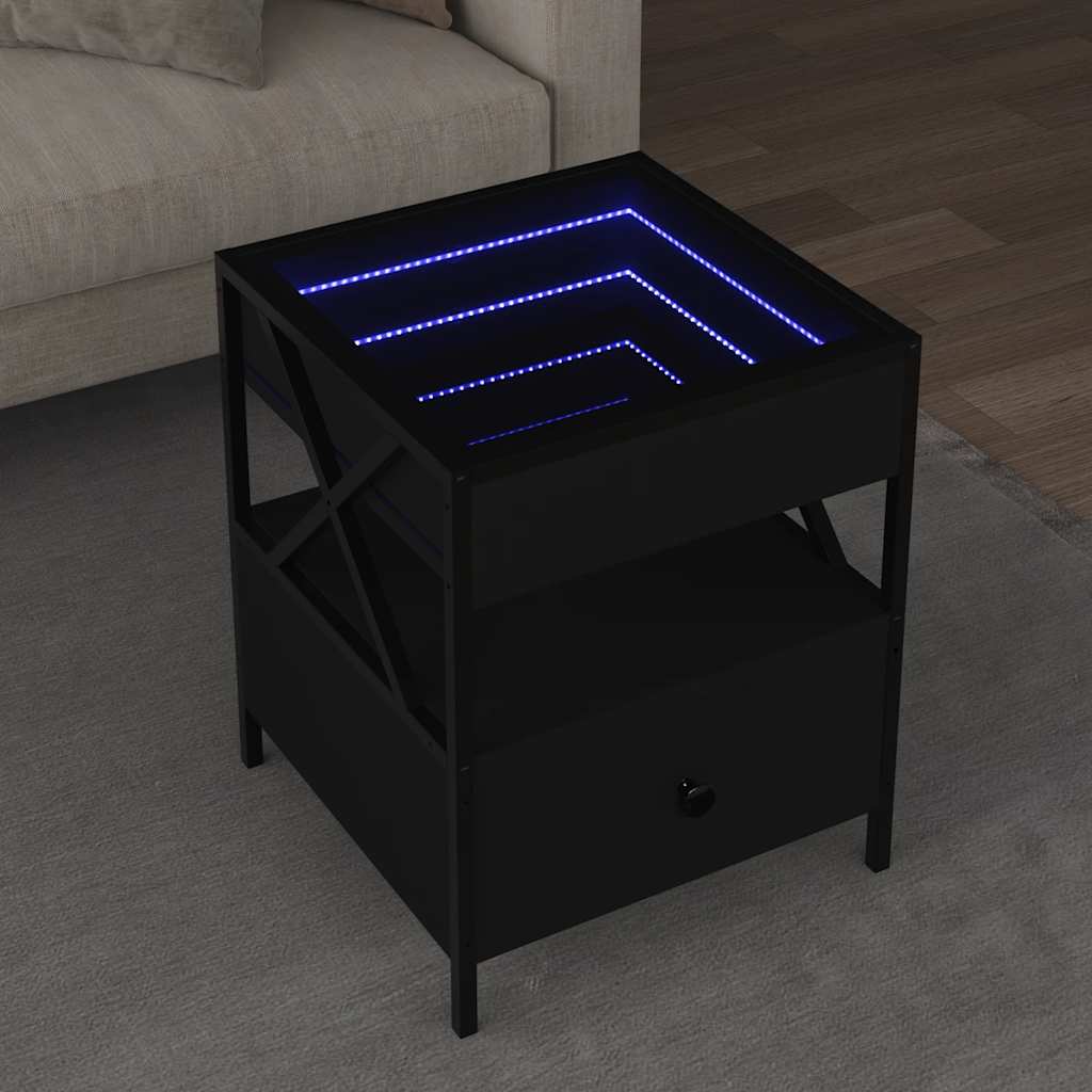 fekete végtelen hatású LED-es dohányzóasztal 40 x 40 x 51 cm