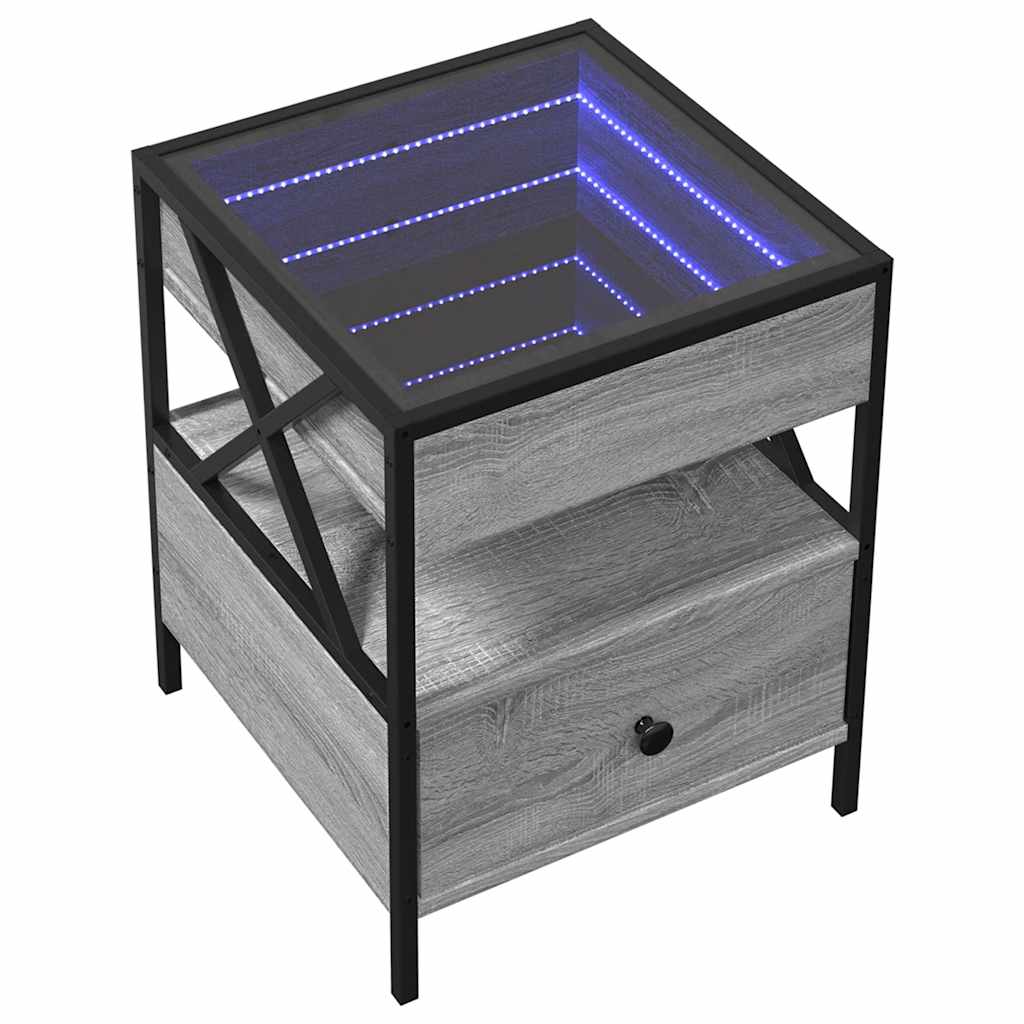szürke sonoma végtelen hatású LED-es dohányzóasztal 40x40x51 cm