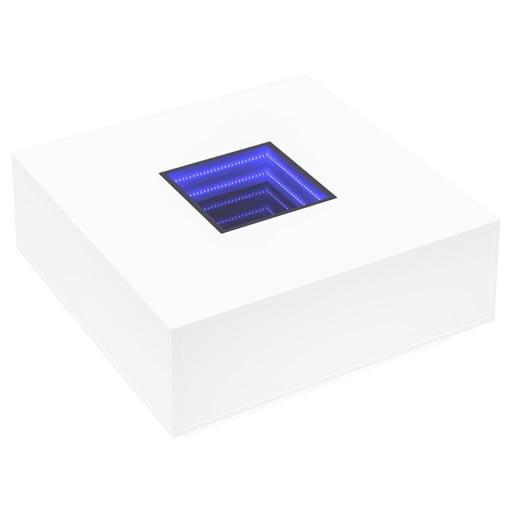 fehér végtelen hatású LED-es dohányzóasztal 100 x 100 x 40 cm