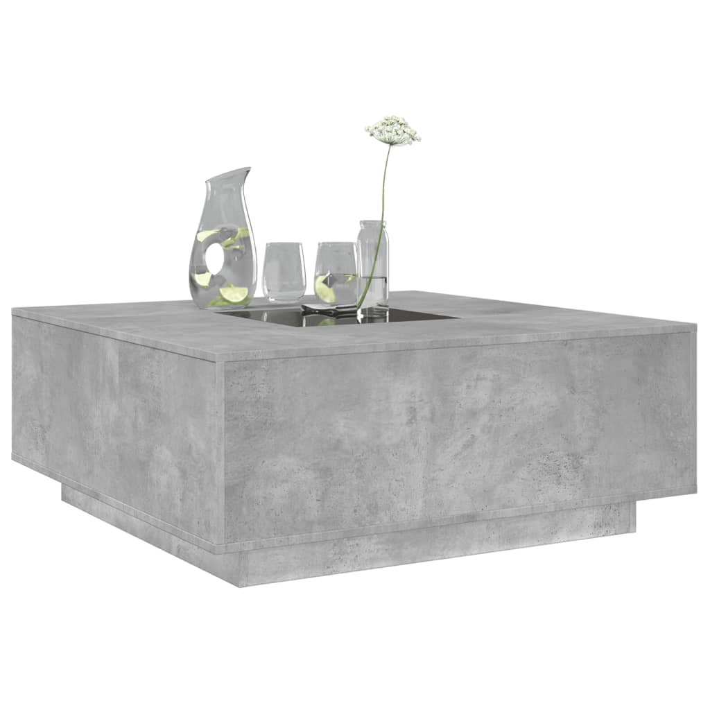 betonszürke végtelen hatású LED-es dohányzóasztal 100x100x40 cm