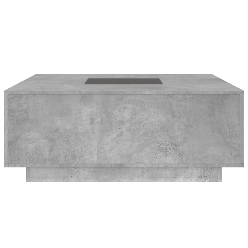 betonszürke végtelen hatású LED-es dohányzóasztal 100x100x40 cm
