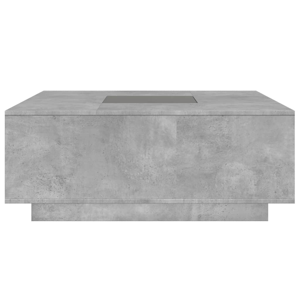 betonszürke végtelen hatású LED-es dohányzóasztal 100x100x40 cm