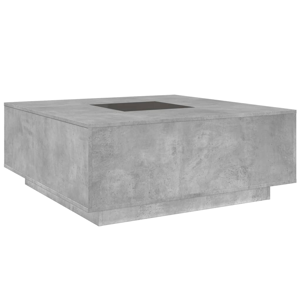 betonszürke végtelen hatású LED-es dohányzóasztal 100x100x40 cm